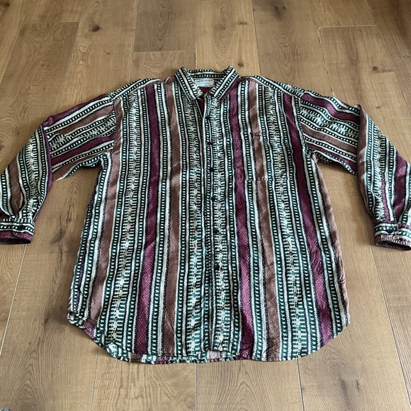 Henry Designs Other - Henry Design 100% Silk Vintage Striped Dress Shirt Large Green Brown Red L Shirt